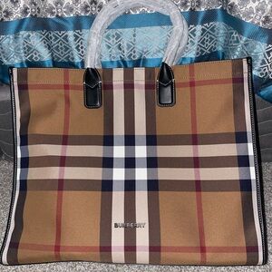 Burberry Tan and Black Checkered Briefcase